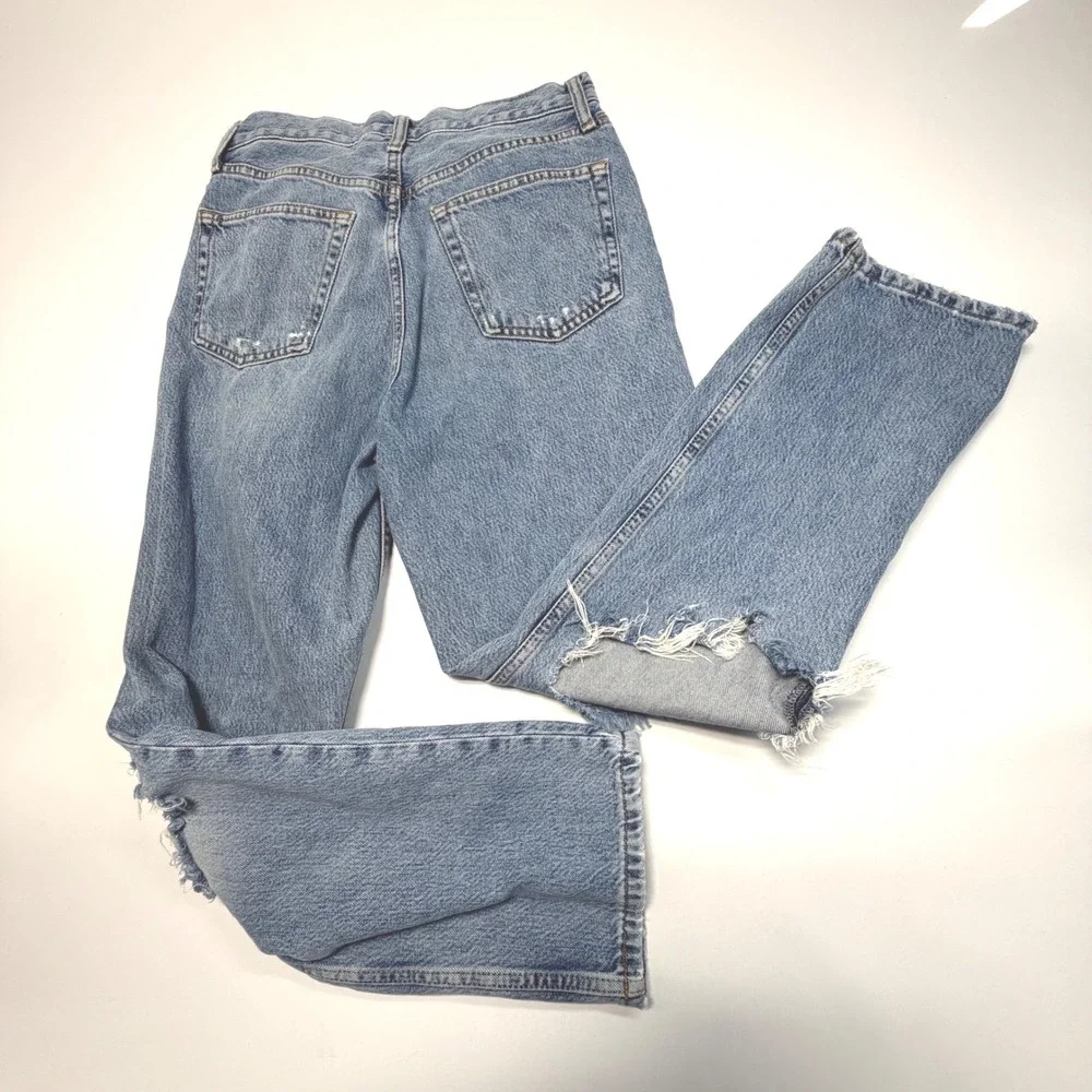 Topshop‎ Dad Jeans 26/30 Light Wash Ripped Knee Straight Leg - Picture 2 of 9